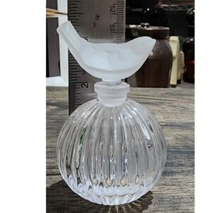Vintage Sasaki Crystal Perfume Bottle with Frosted Glass Bird Stopper, 4" Tall